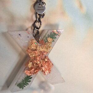 Xuxus Collection Handmade Resin Keychain – Letter “X” with Foil & Botanical Acce